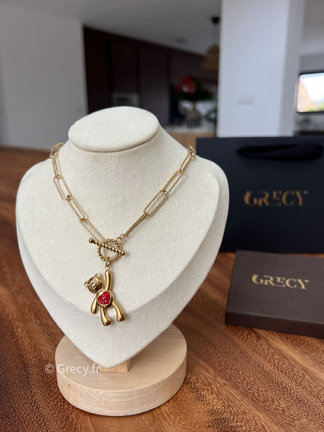 Anna / Collier ours coeur rouge