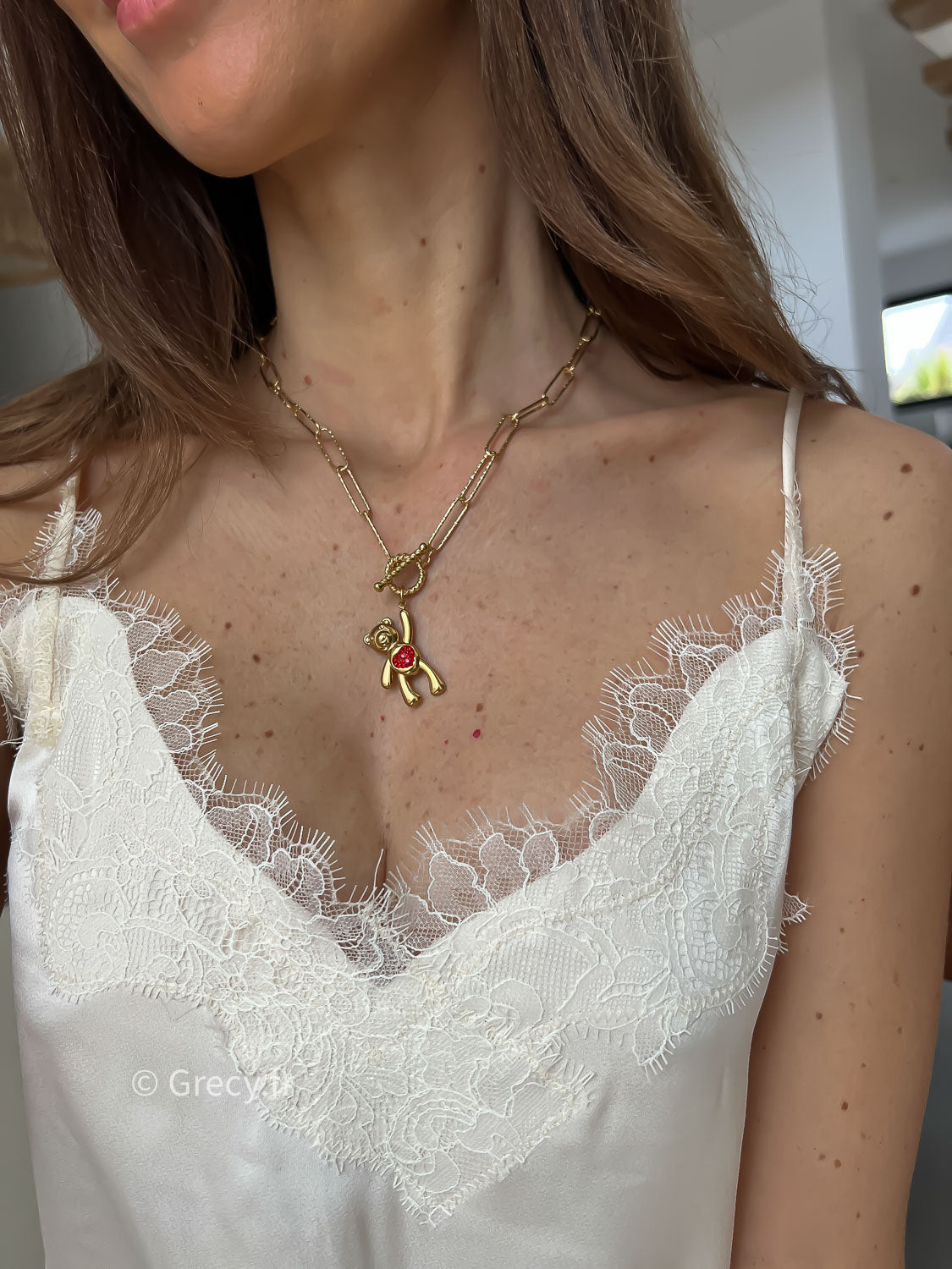 Anna / Collier ours coeur rouge