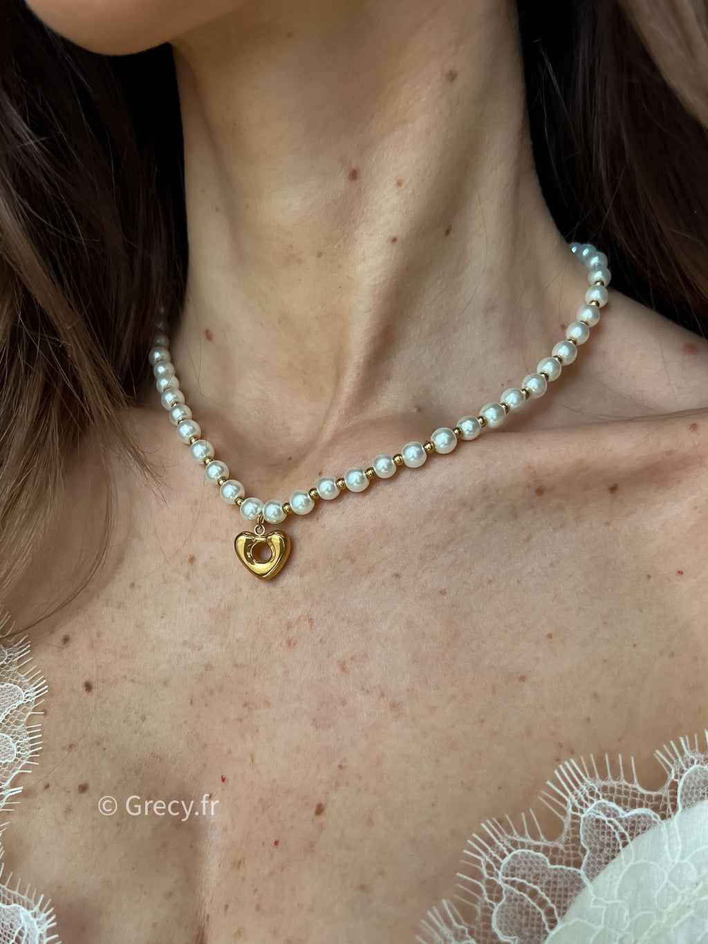 Monika / Collier perles et coeur doré