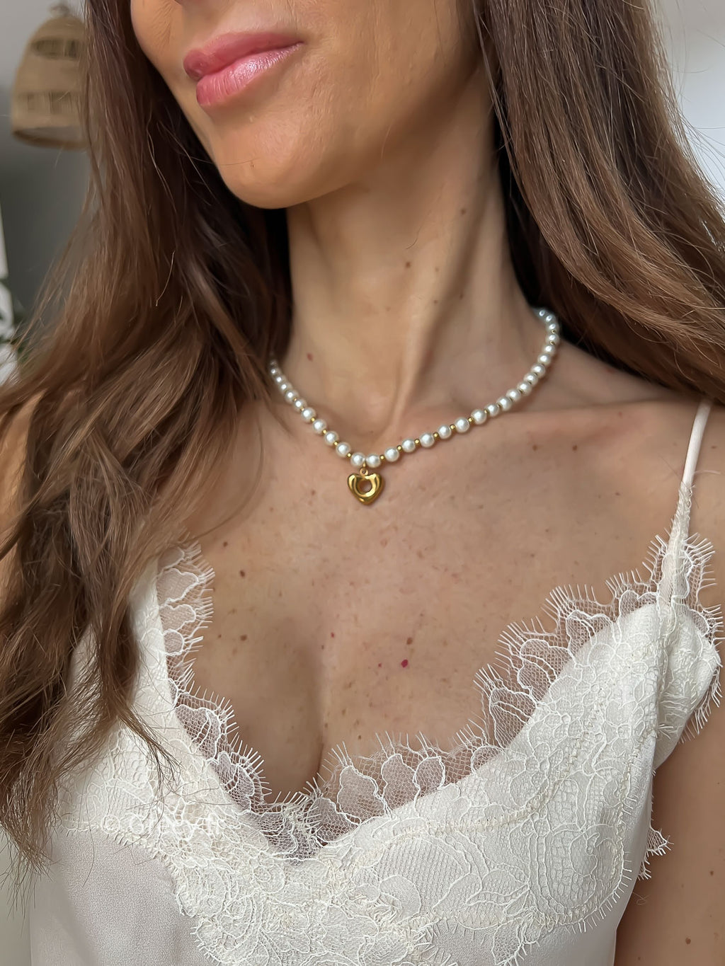 Monika / Collier perles et coeur doré