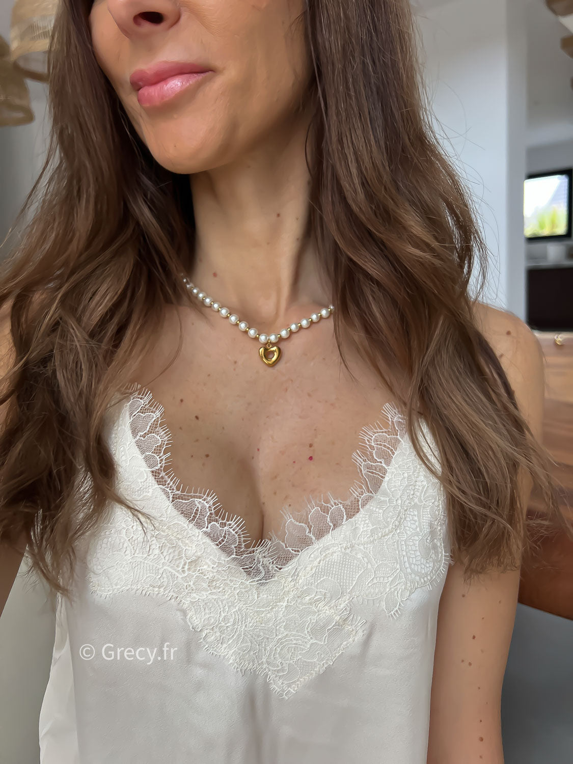 Monika / Collier perles et coeur doré