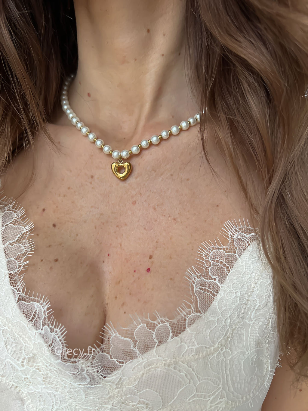 Monika / Collier perles et coeur doré