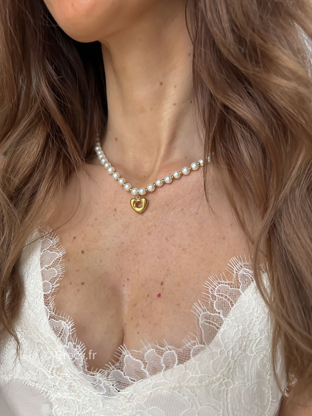 Monika / Collier perles et coeur doré