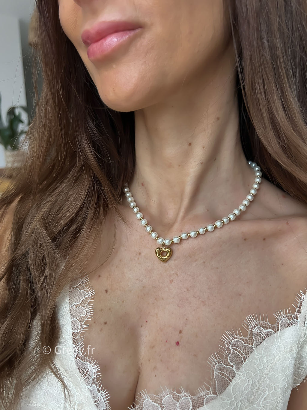 Monika / Collier perles et coeur doré
