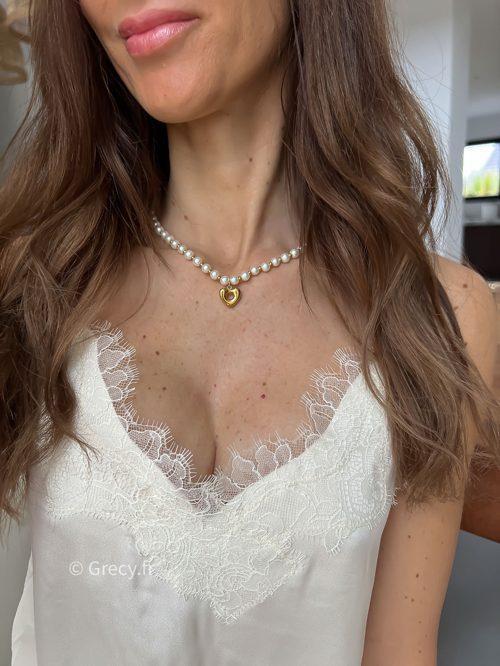 Monika / Collier perles et coeur doré