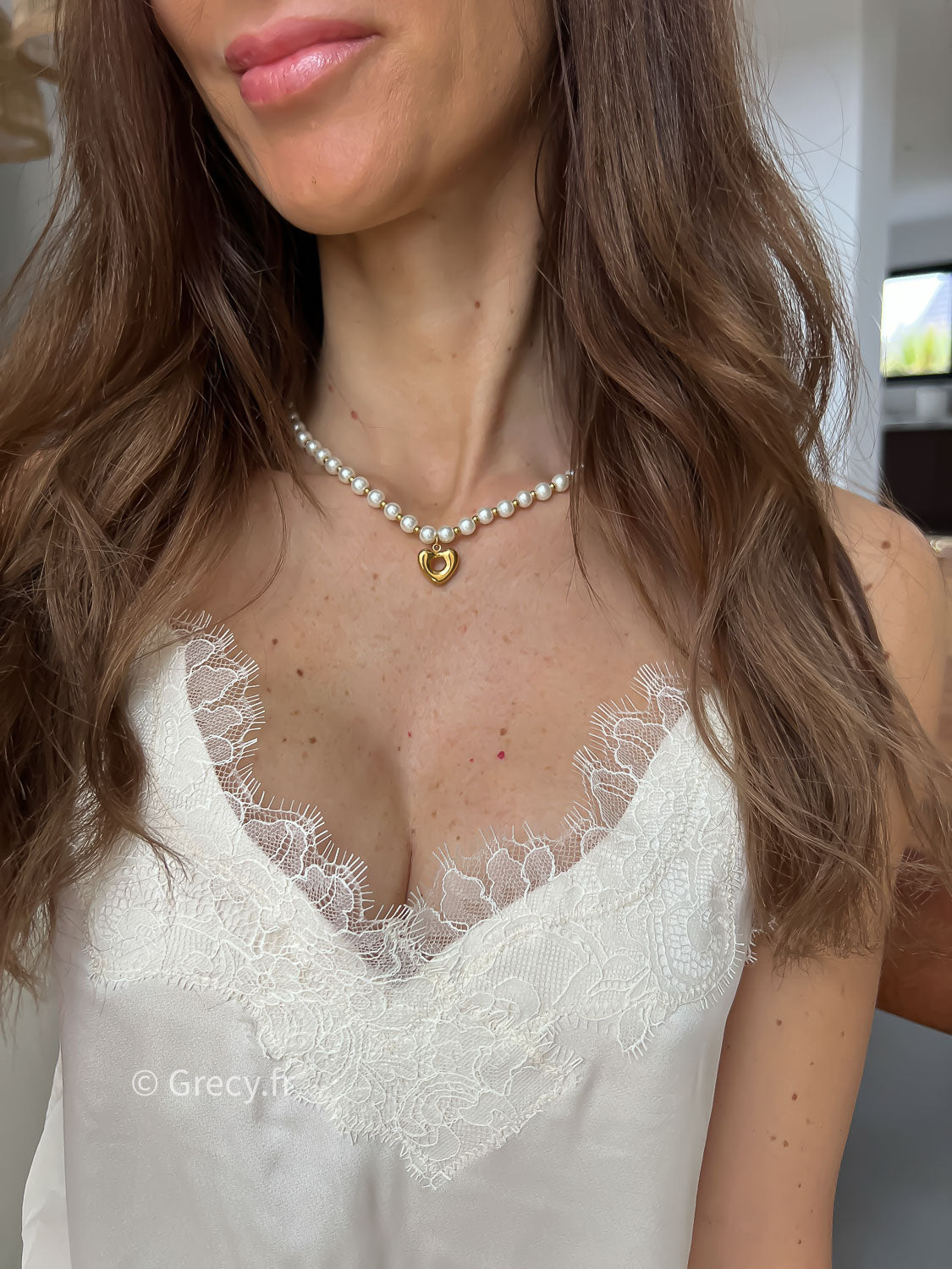Monika / Collier perles et coeur doré