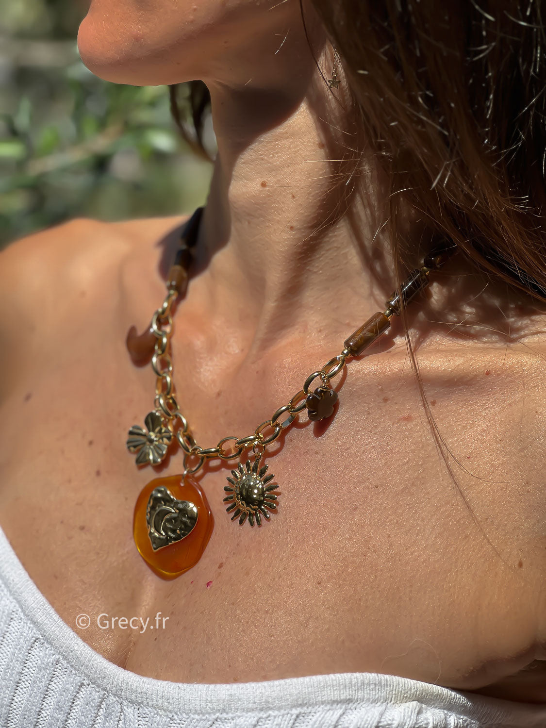 Collier marron et charms