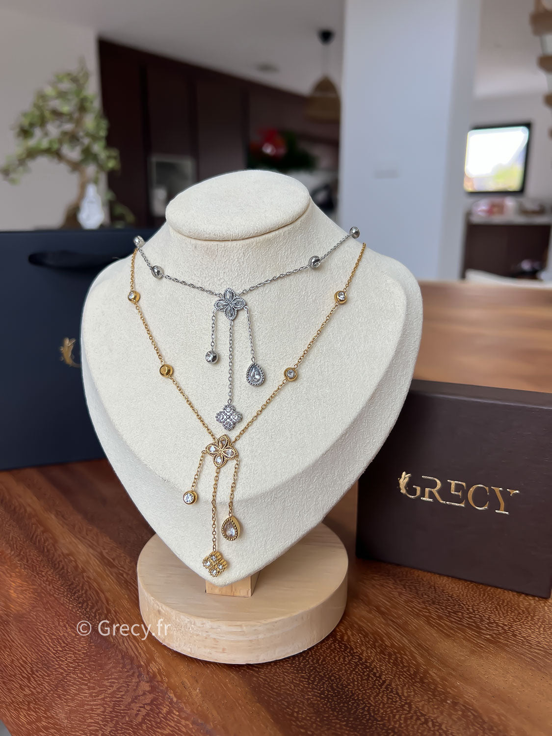 Gisèle / Collier trèfle 3 pendentifs